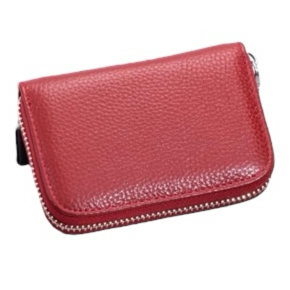 Red RFID Zipper Credit Card Wallet Compact Case Organizer - Picture 3 of 11